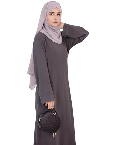 Solid Color Women Abaya Modest Muslim Prayer Robe Long Sleeve Dubai Maxi Dress Islamic Lightweight Dress - color: Dark Gray, size: Medium