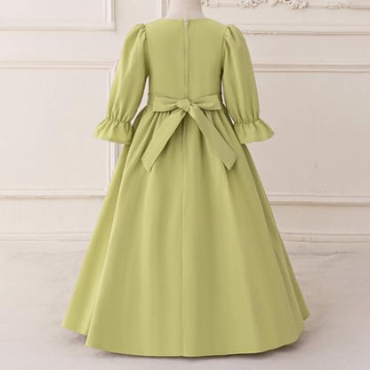 Toddler Girls Muslim Abaya Dress Islamic Dubai Modest Lace Belted Dress Abayas Kaftan Eid Prayer Clothes Arabian Maxi Robe - color: Light Green-d, size: 5-6 Years