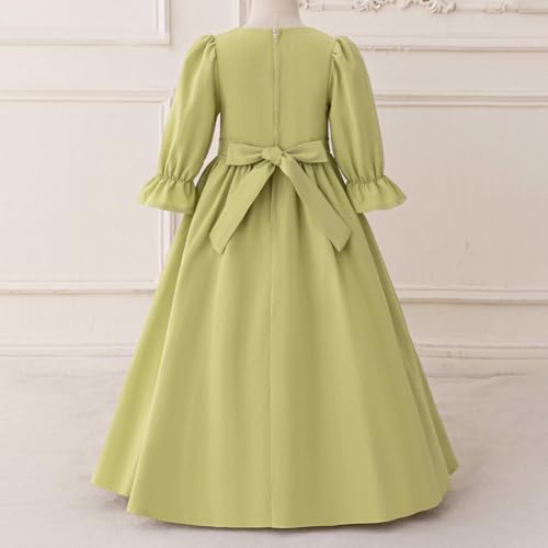 Toddler Girls Muslim Abaya Dress Islamic Dubai Modest Lace Belted Dress Abayas Kaftan Eid Prayer Clothes Arabian Maxi Robe - color: Light Green-d, size: 6-7 Years