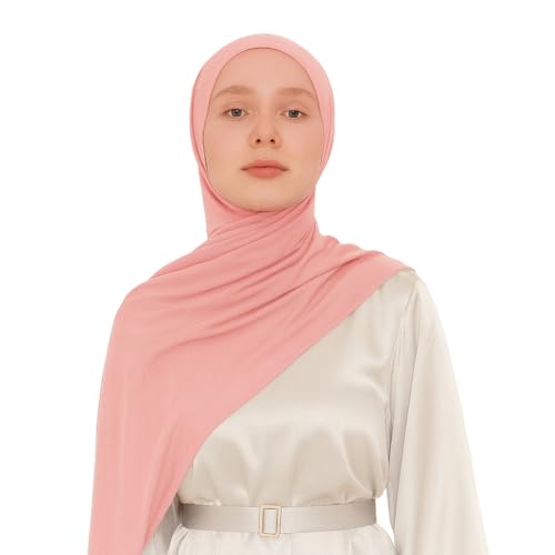 Instant Jersey Hijab for Women – Pre-Sewn Slip-On One-Piece, Soft Stretch, Opaque & Breathable - color: Pink