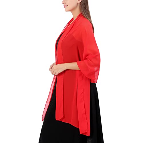Ladiery Chiffon Shawl Wraps for Women Evening Dresses, Elegant Soft Sheer Shawls for formal dressy Bride Wedding - color: Red(1)