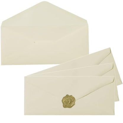 50 Count Cream Color #10 Business Envelope with Stickers, 4.13x9.49 Inches | For Office, Business, Letter Mailing - color: Cream Color