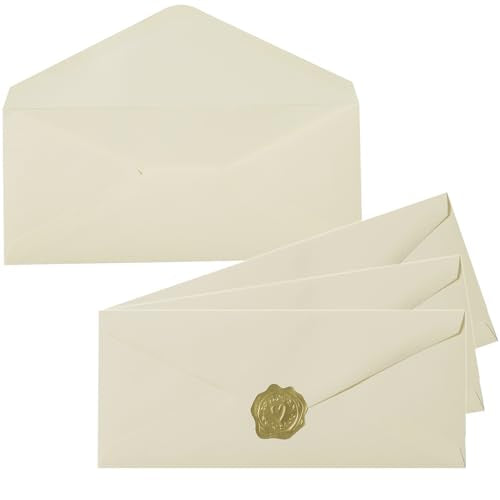 50 Count Cream Color #10 Business Envelope with Stickers, 4.13x9.49 Inches | For Office, Business, Letter Mailing - color: Cream Color