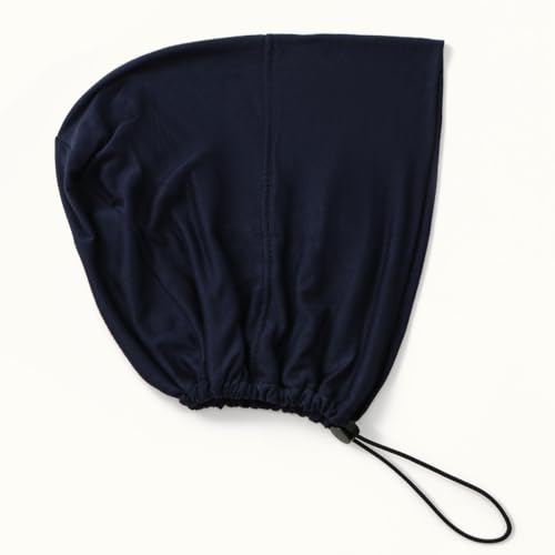 Women's Adjustable Elastic Drawstring Hijab Undercap, Soft Stretchy Jersey Underscarf Hijab Liner Hat - color: Navy