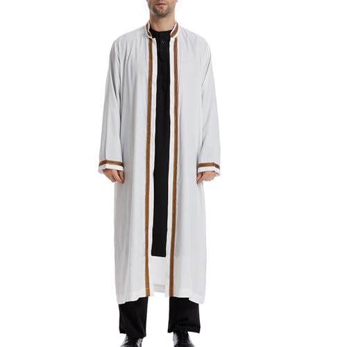 Thobe for Men Abaya Islamic Clothing Loose Long Sleeve Muslim Kaftan Open Front Dubai Arabic Robe Prayer Costume - color: White, size: Medium