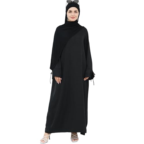 Women 1PC Abaya Dress Simple Kaftan Eid Dress for Women Muslim Casual Robe Fashion Jilbab Dubai Travel Outfits - color: Black, size: Medium