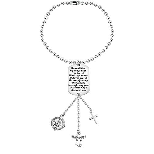 BNQL Guardian Angel Car Charm for Rearview Mirror Drive Safe Gifts Car Mirror Hanging Charm May Your Guardian Angel Ride with You (SILVER)