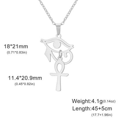 Ankh Cross Y Necklace Key of Life Eye of Horus Pendant Cartouche Long Chain Protection African Coptic Amulet Ancient Egyptian Religious Jewelry Gift for Women Men - color: Ankh Cross Eye of Horus silver 2