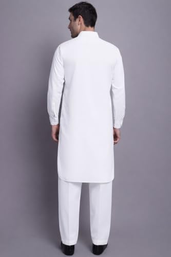 Maple Clothing Punjabi Kurta Pajama Set Mens Pathani Cotton Indian Clothes Bollywood Outfit - color: White, size: Large