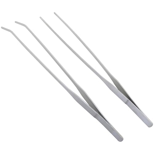 2PCS Aquatic Plant Clamp Tweezers Non-Slip Straight Elbow Clamp with Teeth 27cm Aquarium Tool Sand Flattener Stainless Steel Tweezers with Long Handle