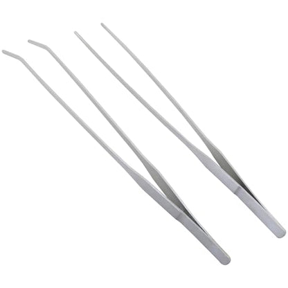 2PCS Aquatic Plant Clamp Tweezers Non-Slip Straight Elbow Clamp with Teeth 27cm Aquarium Tool Sand Flattener Stainless Steel Tweezers with Long Handle