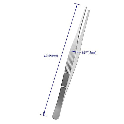 6.3" Stainless Steel Tweezers, Straight Blunt, 0.07" Thick | Round Serrated Tip, Multipurpose Daily Garden Home Lab Craft Repairing Tool - size: 6.3"L(0.07"T)