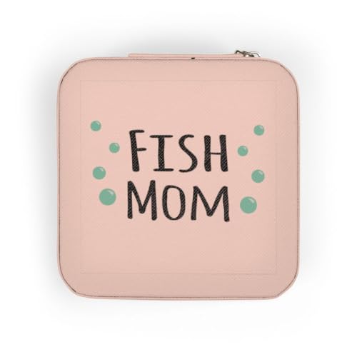 3dRose Fish Mom - for pet fish enthusiast - tropical and non-tropical aquarium owners - blue water bubbles Jewelry Travel Case Pink
