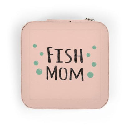 3dRose Fish Mom - for pet fish enthusiast - tropical and non-tropical aquarium owners - blue water bubbles Jewelry Travel Case Pink