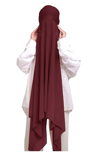 Lina & Lily Muslim Chiffon Instant Hijab Head Scarf with Matching Tie Back Jersey Undercap - color: Dark Red