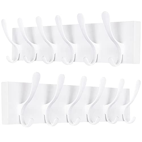 SKOLOO Wall Mount Coat Rack - White Wooden Wall Coat Hooks, Pack of 2, 6 Hooks for Coats, Hats, Clothing, Scarves - color: White(6 Hooks)