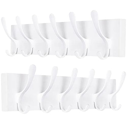 SKOLOO Wall Mount Coat Rack - White Wooden Wall Coat Hooks, Pack of 2, 6 Hooks for Coats, Hats, Clothing, Scarves - color: White(6 Hooks)