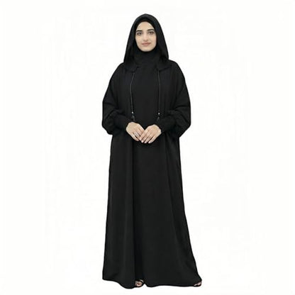 Abaya Muslim Dress Women Prayer Dress Long Sleeve Hooded Loose Maxi Dress Arabian Dubai Islamic Clothes - color: Black