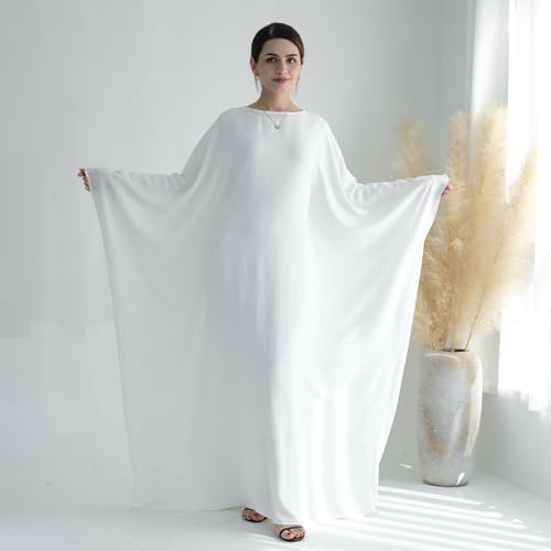 ODIZLI Abayas For Women Muslim Dubai Full Cover Kaftan Shirt Dress Batwing Sleeve Prayer Dress With Hijab - color: White + Hijab, size: One Size