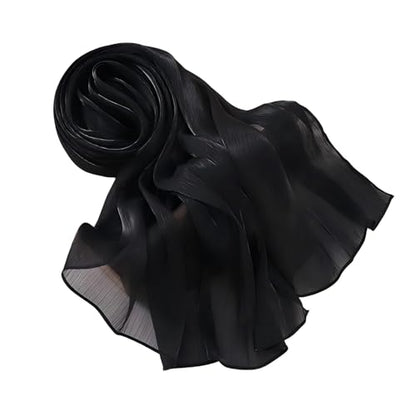 Organza Sheen Shimmer Crepe Hijab Scarf for Women Lightweight Sheer Shawl Wrap for Wedding and Evening Dresses - color: Black
