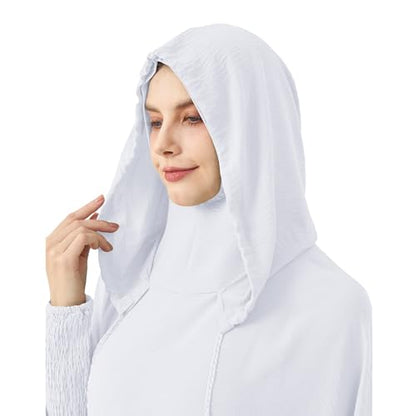 Abaya Muslim Dress Women Prayer Dress Long Sleeve Hooded Loose Maxi Dress Arabian Dubai Islamic Clothes - color: White