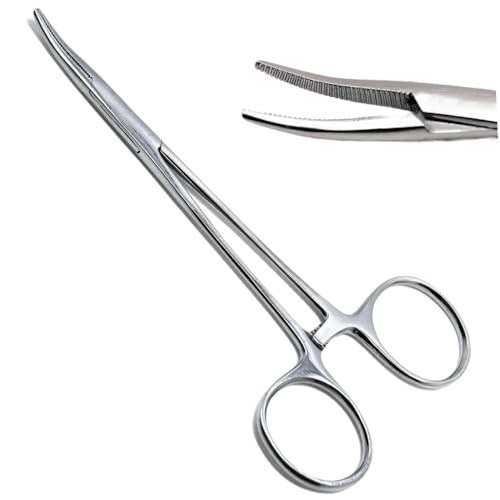 Mosquito Hemostat Forceps Tweezers 5" Curved Forceps, Fishing Forceps Locking Small Forceps Stainless Steel Hemostats, Surgical Clamps Hemostats for Nurses, Fishing Curved Hemostats - color: Silver Curved, size: 5"