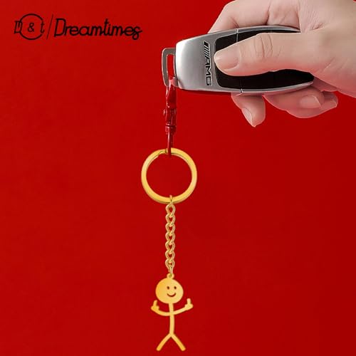 Dreamtimes Skeleton Smiley little Man Sign Language Keychain Finger Medium Stickman Bag Car Key Pendant Couple Gift Keychain - color: Gold