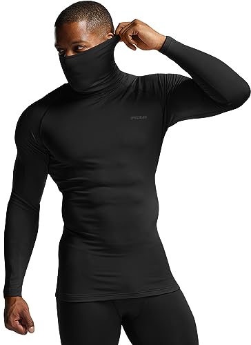 TSLA Men's Thermal Long Sleeve Compression Shirts, Mock/Turtleneck Winter Sports Running Base Layer Top - color: Cover Black, size: Large