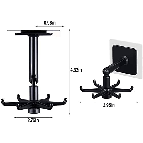 YeeBeny 360 Degrees Rotating Folding Hook Self-Adhesive 180 Degrees | Self Adhesive Utensil Rail With Hooks For Baby & Bottle Brush Holder - color: Black