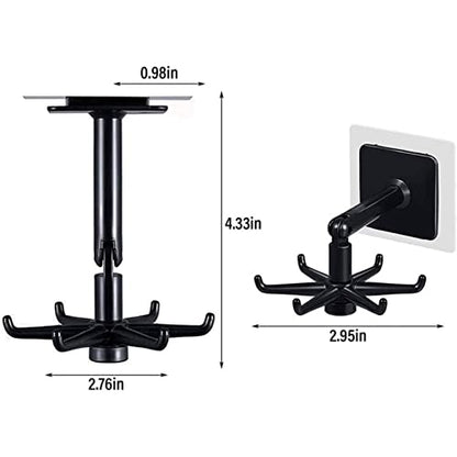 YeeBeny 360 Degrees Rotating Folding Hook Self-Adhesive 180 Degrees | Self Adhesive Utensil Rail With Hooks For Baby & Bottle Brush Holder - color: Black