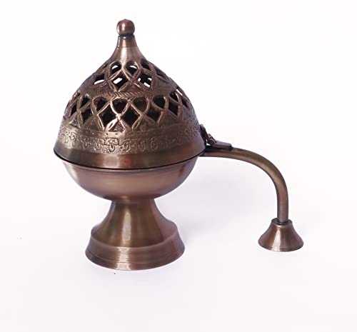 Brass Antique Dhuna Charcoal Burner Bakhoor Fumer Dhooni Dhoop Dani Dhuni, Insence Burner,Incense Holder Dhuna for Home Office Gift Items Aroma Diffuser
