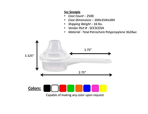 Measuring Scoop & Funnel - No Cap Open Spoons 5-Pack 5cc | Universal open design measuring spoon, Built-in funnel neck pour spout, Quick access cup for coffee powders and baking - size: 5 cc | 1 Teaspoon | 1/3 Tablespoon | 5 mL