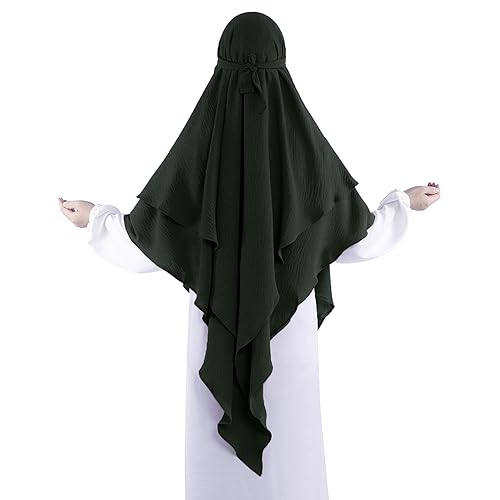 Khalat Muslim Prayer Hijab - 2 Layers Soft Breathable Islamic Dubai Women's Instant Long Hijab - color: Army Green
