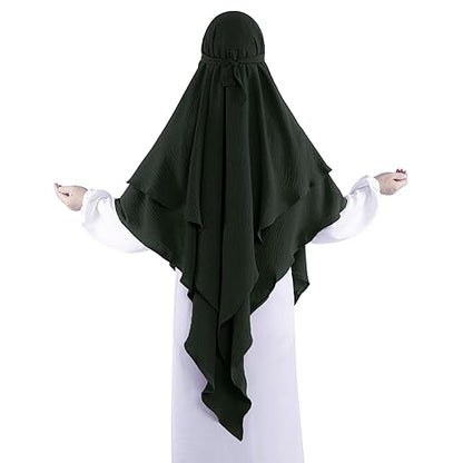 Khalat Muslim Prayer Hijab - 2 Layers Soft Breathable Islamic Dubai Women's Instant Long Hijab - color: Army Green