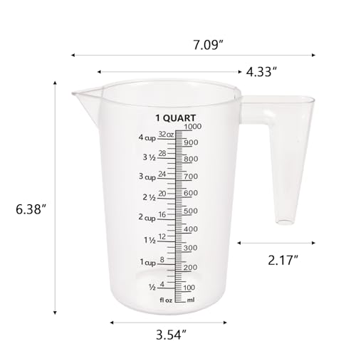 32oz Measuring Pitcher with Permanent Laser-Etched Markings | Food-contact grade PC, 4-cup capacity with handle for brewing, dilution, motor oil, pool & lawn chemicals and kitchen use. - size: 32 Ounces