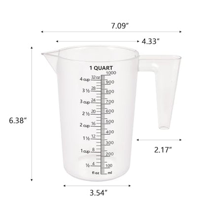 32oz Measuring Pitcher with Permanent Laser-Etched Markings | Food-contact grade PC, 4-cup capacity with handle for brewing, dilution, motor oil, pool & lawn chemicals and kitchen use. - size: 32 Ounces