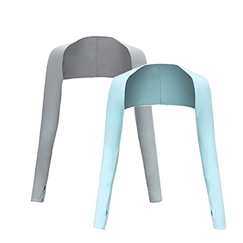 Cool 숄 암 커버 2팩 자외선 차단 손가락 구멍 포함 자외선 차단 암 커버 골프용 - color: 블루 및 그레이