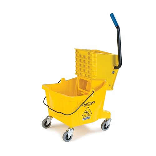 Carlisle FoodService Products 26 Qt Mop Bucket with Side Wringer, Yellow | 18.5 x 16.5 x 16.5 in, 34.25-in Handle Height, Polypropylene, 50,000-Cycle Wringer, Non-Marking Casters, Assembly Required - color: Yellow