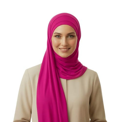 Cotton Modal Jersey Hijab with Matching Undercap, Women's Casual Style, 180cm × 70cm - color: Shocking Pink