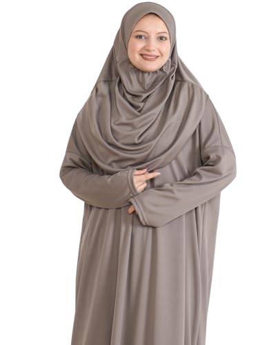 Prien Muslim Dress For Women With Hijab, Abaya, Instant Prayer Clothes Set, Islamic Wear, Dubai Kaftan Jilbab Burqa - color: Light Mink, size: 3X-Large-6X-Large