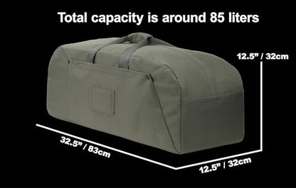 85L Military-Style Duffle Backpack, Rigid Panels | 85L 600D military-style duffle with rigid bottom and side panels for deployment, camping, hunting, road trips, and go-bags - color: Olive Green