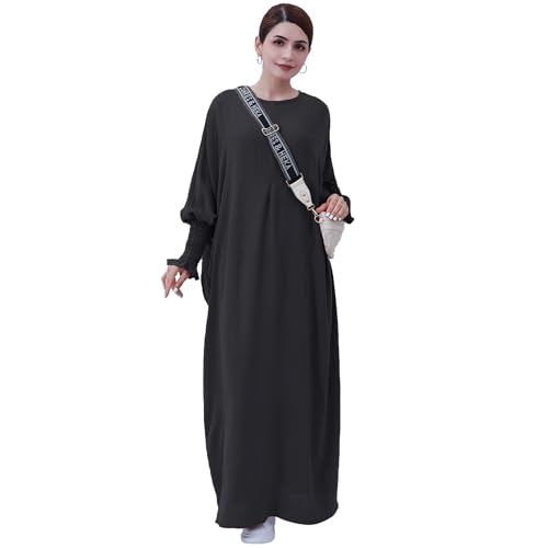 khalat Womens Muslim Prayer Dress Front Zipper Kaftan Islamic Robe Modest Solid Abayas for Women Muslim - color: Black