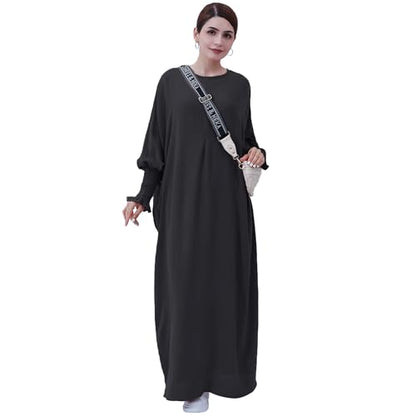 khalat Womens Muslim Prayer Dress Front Zipper Kaftan Islamic Robe Modest Solid Abayas for Women Muslim - color: Black