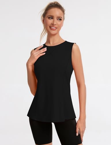 Avoogue Womens Tank Tops Sleeveless Workout Tank Tops Quick Dry UPF 50+ Sun Athletic Shirts Running Gym Yoga Baseball Clothes - color: Black, size: X-Large
