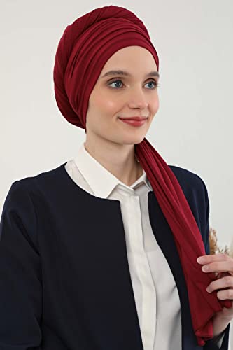 Aisha's Design Instant Hijab Scarves for Women, 95% Cotton Pretied Bonnet Turban Easy to Wear Cotton Headscarf - color: Maroon