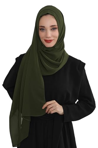 Aisha's Design Instant Chiffon Shawl for Women Modesty Turban Hijab Head Wrap Ready to Wear Women Headscarf - color: Khaki
