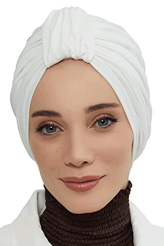 Aisha's Design Instant Turban Plain Cotton Scarf Head Wrap Lightweight Hat Bonnet Cap for Women - color: Ivory