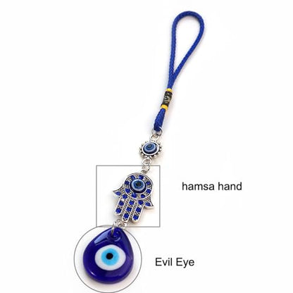 Fatima Hamsa Glass keychain Drop Shape Devil's Eye Pendant Charms Lucky Keyrings Car Ornament