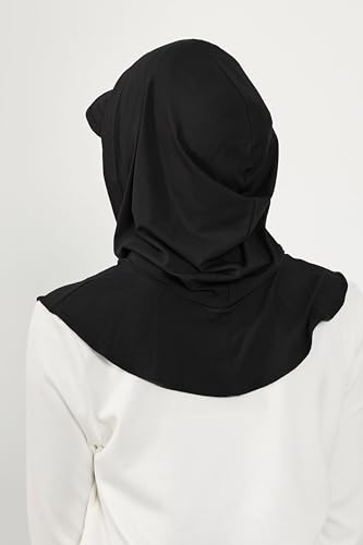 Aisha's Design Full Coverage Cotton Bonnet Hijab with Visor Modest Underscarf Bonnet - color: Black