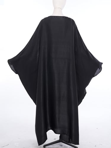Shinsto Women Satin Prayer Dress Kaftan Robe Musulmane Femme Flashy Gown Luxury Party Wear Nightclub Outfit - color: Black, size: 1